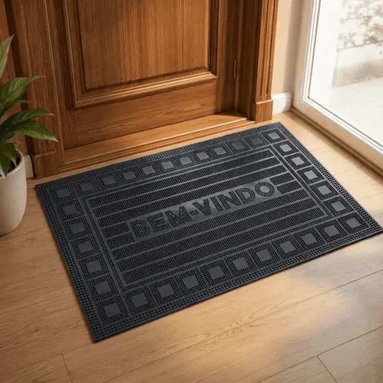 Tapete Capacho Borracha Antiderrapante 60x40cm | Cubos Hexágono Quadrados Bem-Vindo