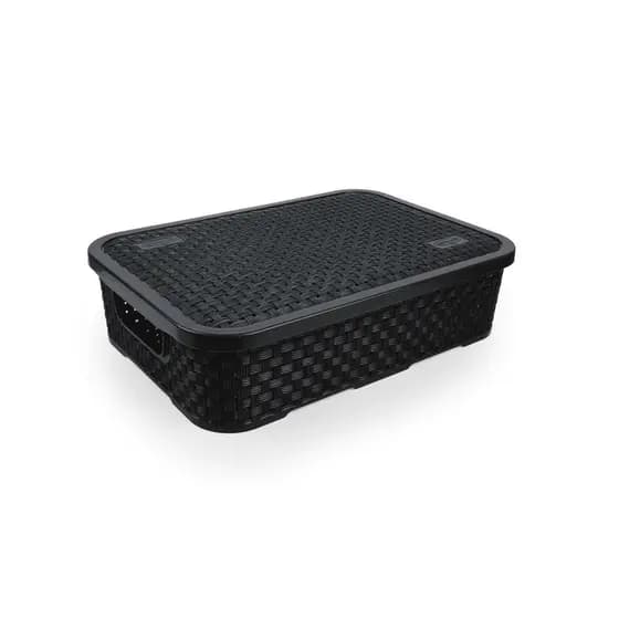 Caixa Organizadora Baixa Rattan 4,5L com Tampa Organização Decorativa Casa Organizada