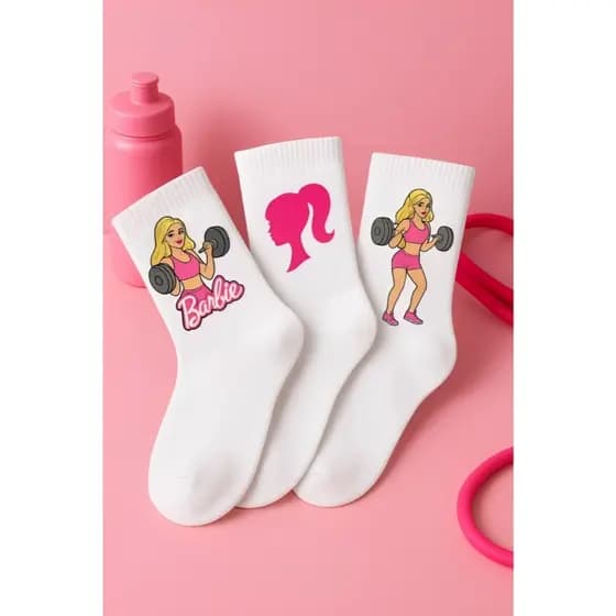 Kit 3 Pares de Meias Barbie Branca Personalizadas Cano alto – Estilo, Charme e Conforto