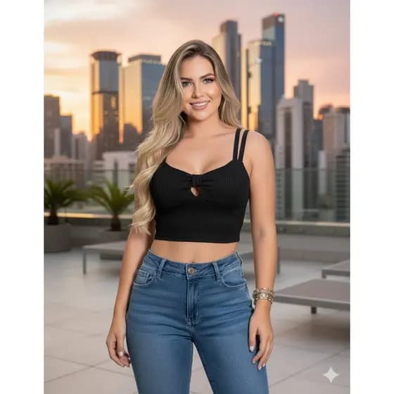 blusa cropped feminino detalhe laço estica alça regata moderna