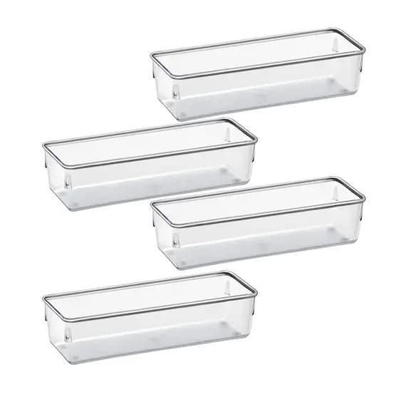 Kit 4 Organizadores Retangular Multiuso para Gavetas Pote Acrilico Cristal Grande