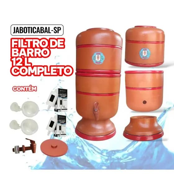 Filtro de Água de Barro 12 litros FILTRO MULTIPARTES com 2 Vela de carvão ativado+ 2 Boia .Elimina Bactérias Impurezas*