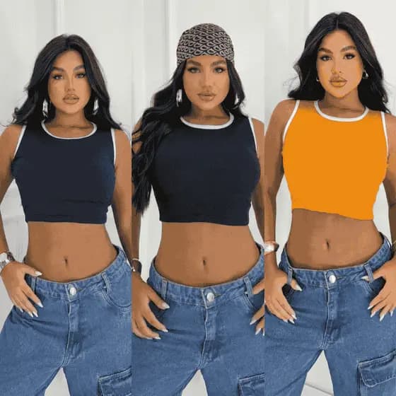 Croped Básico 3 Unidades Top Casual Todas Cores