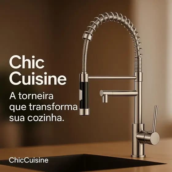 Torneira Gourmet Cozinha Inox com Ducha Extensível Flexível 51,5cm Misturador Monocomando Luxo Alta Pressão