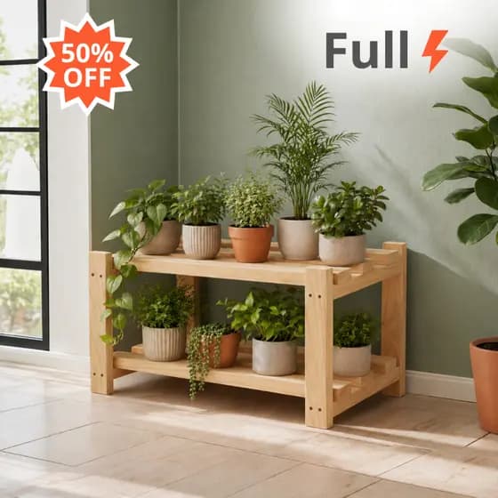 Suporte para Plantas Madeira Pinus 2 Andares Rack Vasos Floreira Prateleira Suculentas Decoração Sala Varanda Jardim