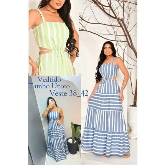 vestido longo feminino listrado, vestido listrado, vestido longo casual básico.