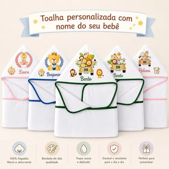 Toalha De Banho Felpuda Bebê Dupla Face Com Capuz Personalizado Forrada com Fralda