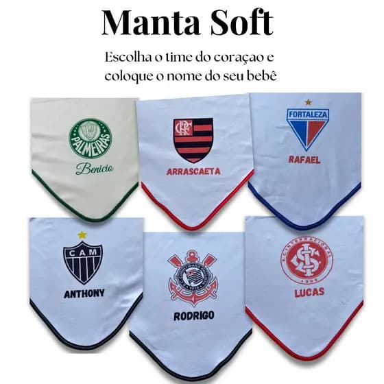 Manta para bebê Soft Mini Torcedor com Nome Mantinha Personalizada de Time Menino \ Menina