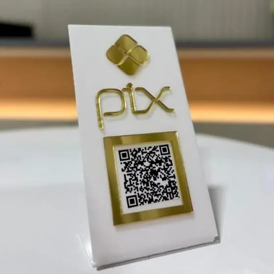 Placa Pix Pagamento QrCode De Mesa Balcão c/ base em Acrílico Super Resistente