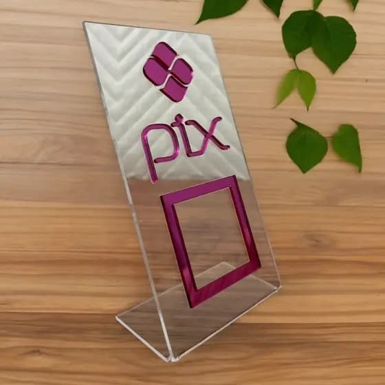 Placa Pix QR Code de Mesa Plaquinha com Base em Acrílico Resistente para Loja e Consultório