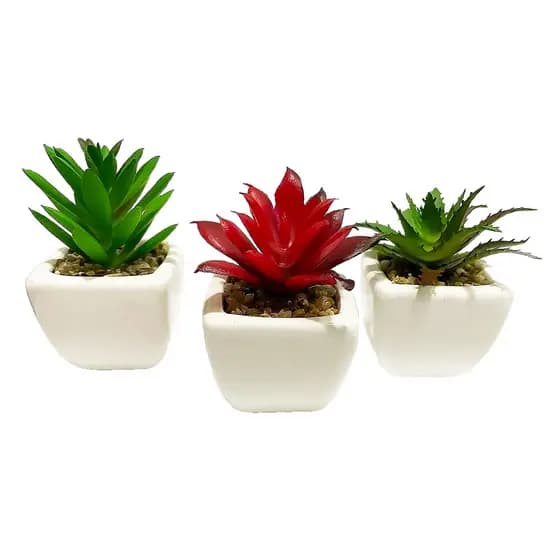 3 Vasos De Ceramica Com Mini Suculentas Plantas Artificiais