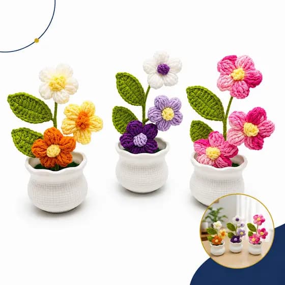 Arranjo Decorativo Flores Crochê Feito Mão Presente Lembrancinha