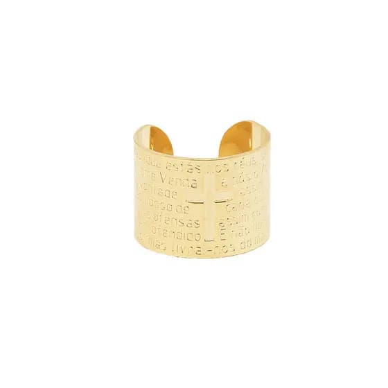 Anel Religioso Com Oração Do Pai Nosso Folheado A Ouro 18k.