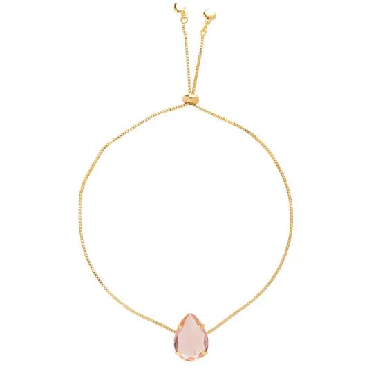 Pulseira Madrinha Pedra Gota Âmbar Folheado A Ouro 18k