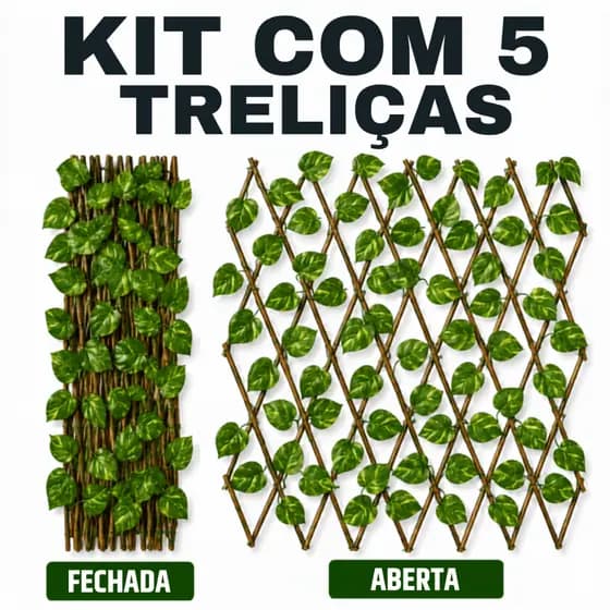 Kit 5 Treliças Gradil Cerca Painel Em Madeira Decoração Para Jardim e Ambientes Cerca Viva