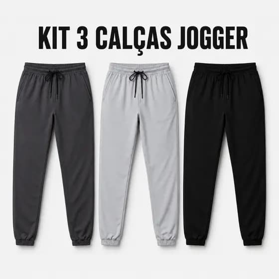 Kit 3 Calças Masculina Tactel com Elastano para Treino Esportivo e Corrida Estilo Jogger