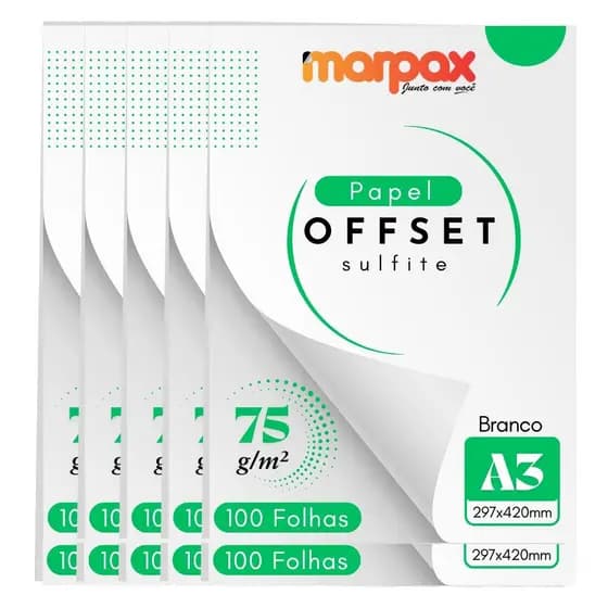 Papel Offset 75g A3 297x420mm Branco Marpax 1000 fls