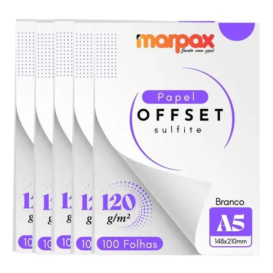 Papel Offset 120g A5 148x210mm Branco Marpax 500 fls