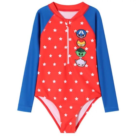 Maio Infantil Bebe Praia Manga Longa Proteção UV Marvel Avengers Licenciado