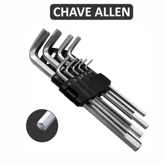 Kit Jogo de Chave Allen Longa 9 Peças em Aço Cromo Vanadium + Suporte Flexivel