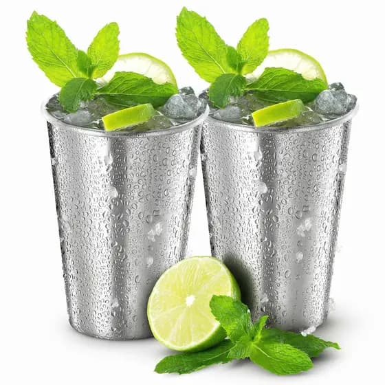 Kit Jogo com 2 Copos De Aço Inox 600 Ml Grande Resistente Agua Cerveja Caipirinha