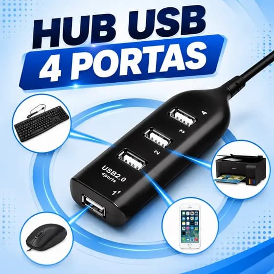 Hub usb 2.0 4 porta Entrada Usb Tipo A Fêmea Cabo 40cm fio