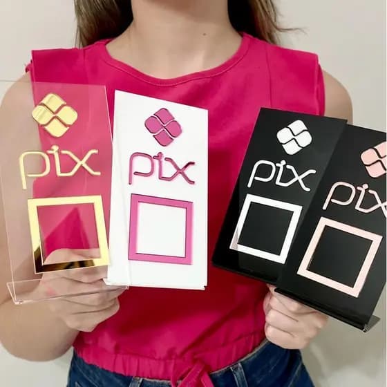 Placa Pix Pagamento QrCode De Mesa Balcão Com Base Em Acrílico Envio Imediato