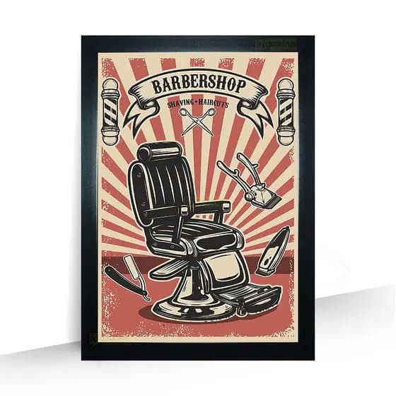 Quadro Cadeira Barbeiro Retrô Barbearia moldura 44cm