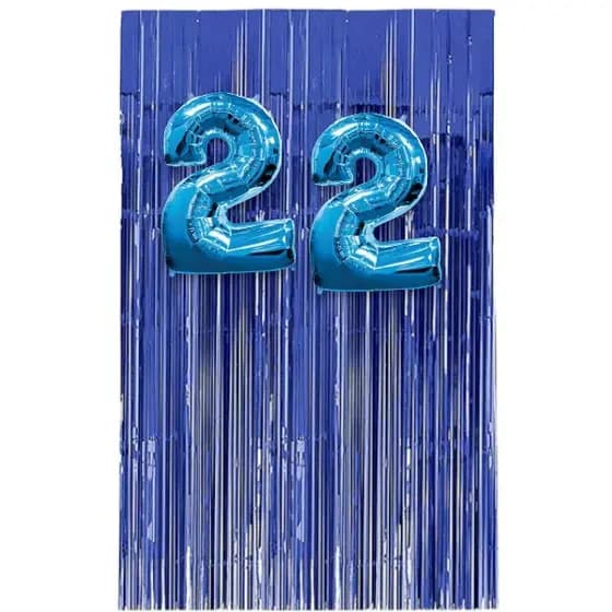 Kit 2un Balão Balões Número +1 Cortina Metalizada cor Azul