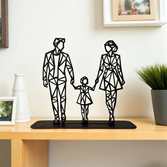 Presente Família MDF Preto 18cm – Pai Mãe e Filha Decoração