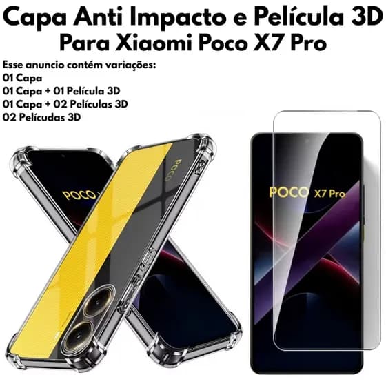 Capa Capinha Case e Película 3D para Xiaomi Poco X7 Pro