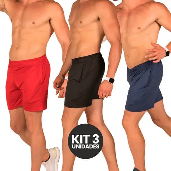 Kit 3 Bermudas Masculinas Dry Fit Academia Fitness Confortável CVL
