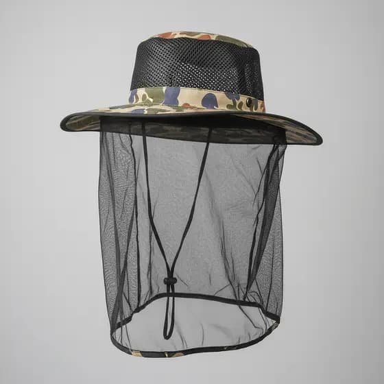 Chapéu Camuflado com Tela Mosquiteiro Anti Insetos Proteção Rosto Pesca Camping Trilha