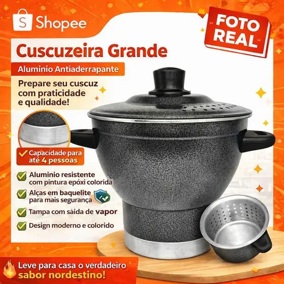 Cuscuzeiro Nordestino Alumínio Craqueado 4 Porções nº18 Amj (cuscuzeira)