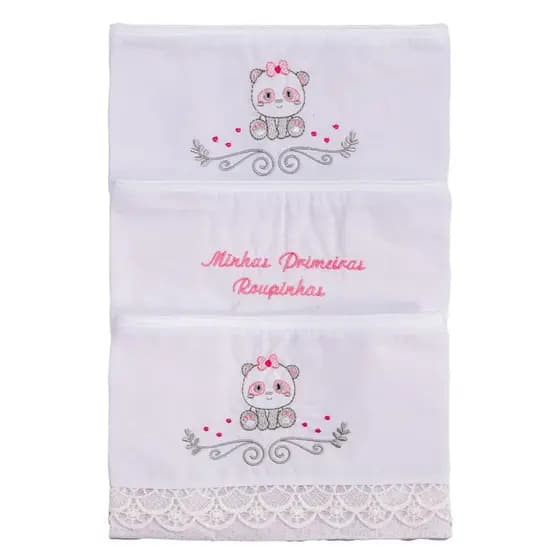 Saquinho Maternidade para Roupinhas 03 Unidades Panda Rosa Baby Joy