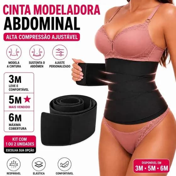 Cinta Modeladora Abdominal 3m 5m 6m Pós-Parto Alta Compressão Ajustável Redutora de Medidas