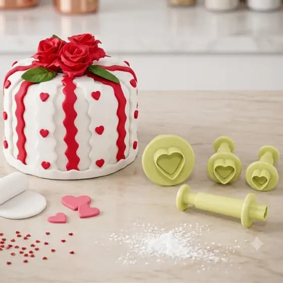 Kit Ejetor Coração Com 4 Peças Cortador Para Massas Pasta Americana Biscuit Biscoitos Doces BlueStar