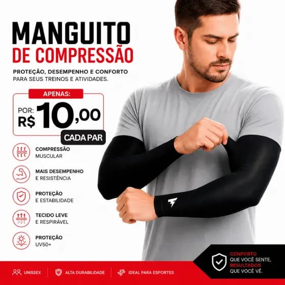2 Par de Manguito Térmico Unissex Proteção Solar UV50 Malha Fria Segunda Pele Esporte Volei Corrida