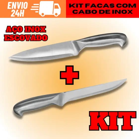 KIT 2 Facas De Aço Inox Com Cabo Inteiriço Sem Solda 26,5cm Peixeira E Faca de Desossar Envio Rápido