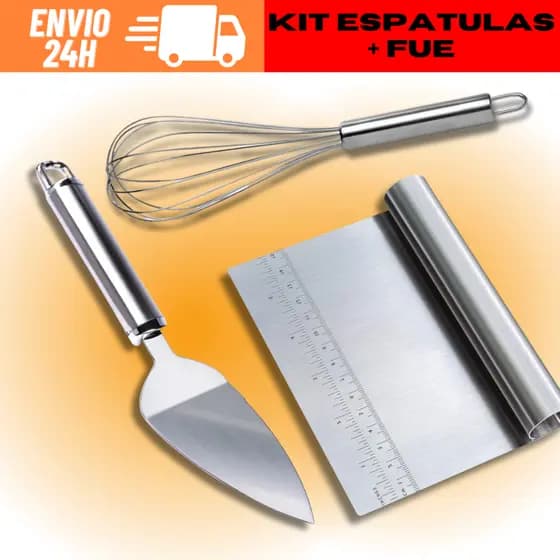Kit 1 Espátula Tubular Raspador De Inox + 1 Espátula Para Cortar Bolo Pães E Torta + Fuê Batedor Fouet Profissional Para Cozinha Para Receitas Profissionais Envio Rápido