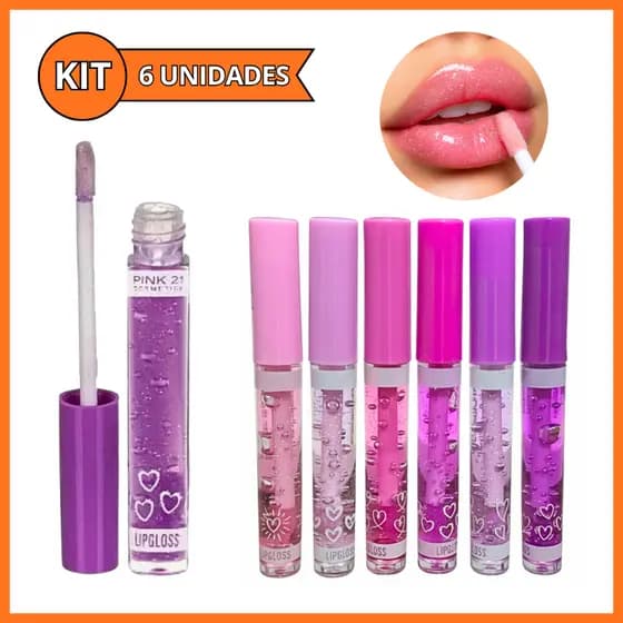 Kit 6 Lip Gloss Brilho Labial Com Glitter Hidratante Lembrancinha Pink 21