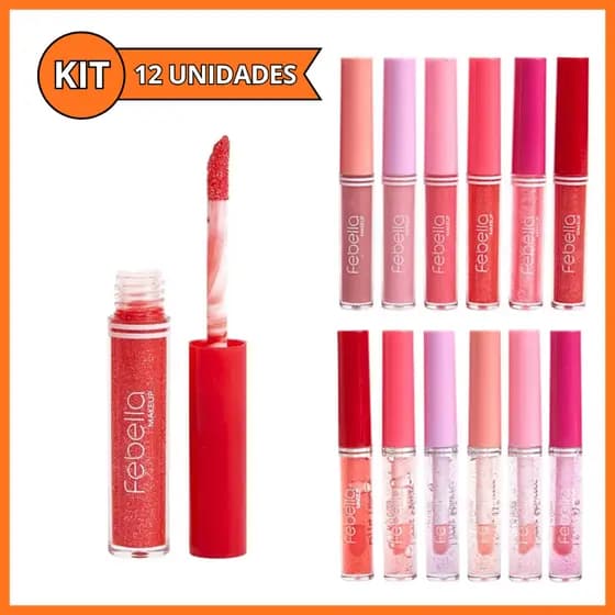 Kit 12 Lip Gloss Brilho Labial Com Glitter Princess Rosado Lembrancinha Febella