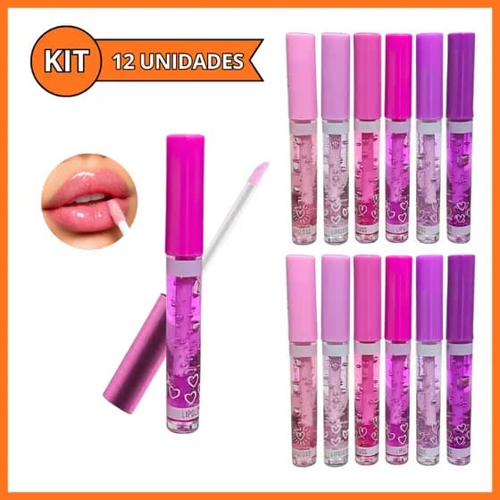 Kit 12 Lip Gloss Brilho Labial Com Partículas de Glitter Lembrancinha Pink 21
