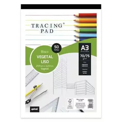 Bloco vegetal liso A3 70/75g Tracing Pad 81524 Spiral BL 50 FL