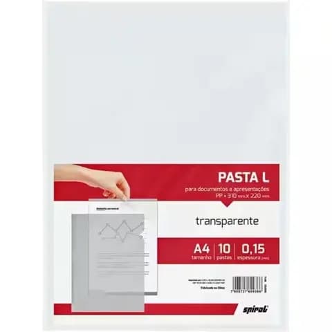 Pasta plástica em L, PP, 0,15mm, A4, Spiral - PT 10 UN