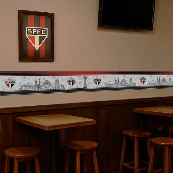 Faixa Autoadesiva São Paulo 1m x 15cm Vinil Lavável Loja Torcedor Vitrine Balcão Caixa Ambientação Futebol SPFC