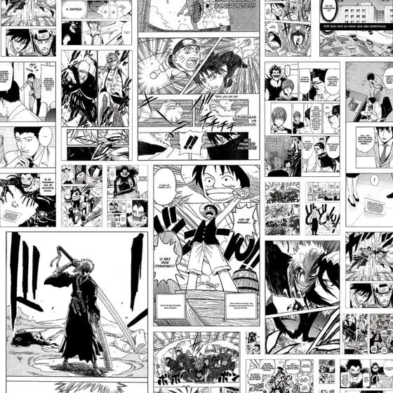 Papel Parede Adesivo Mangá Anime Estampa Quadrinhos Preto Branco Decoração Geek Jovem Trend Quarto Sala