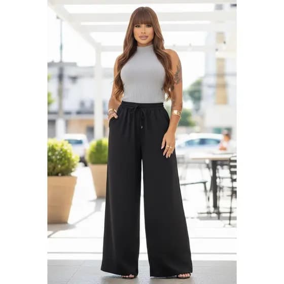 Calça Pantalona Feminina Cintura Alta Confortavel Flare Folgadinha