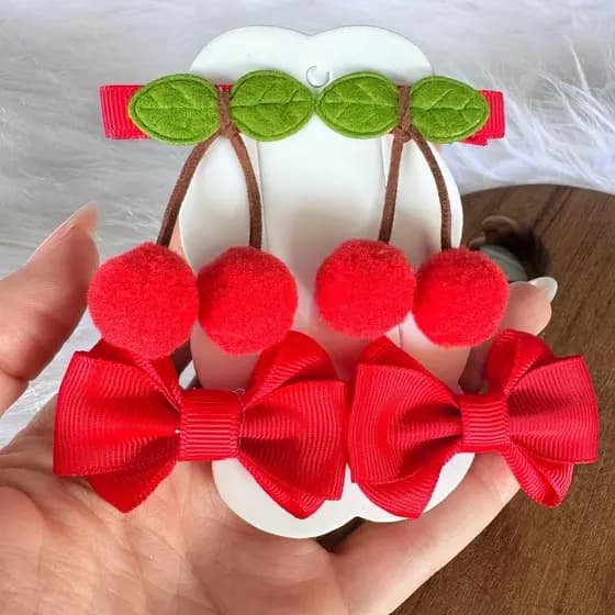 Kit 2 Laços Cereja + Laços Vermelho para Bebês e Recém-Nascidos Bico Encapado