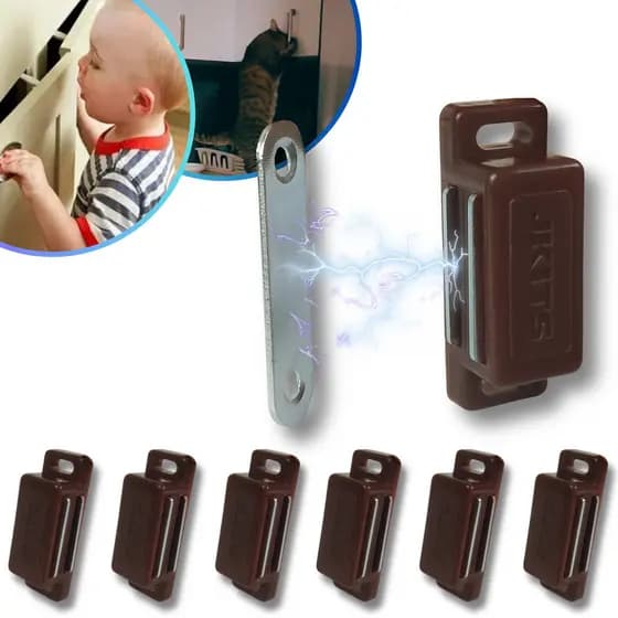 Kit 10 Trinco Porta de Armario Fecho Trava Magnetica Ima Moveis Marrom Guarda Roupa com Batente